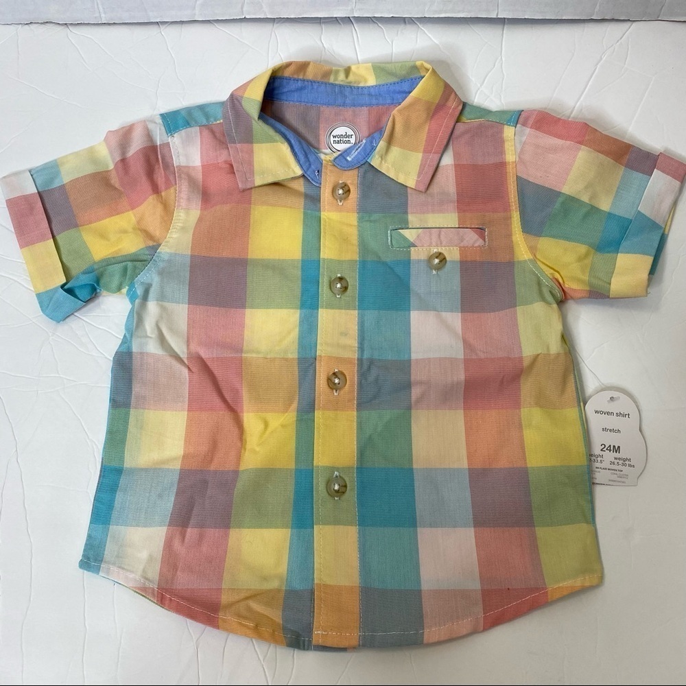Wonder Nation Boy’s Plaid Button Down & Stretch Denim Short Set 24M - Picture 8 of 11